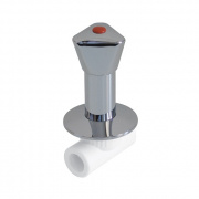 Кран вентильный под штукатурку с ручкой-трилистник KALDE - 25 (для полипроп.труб, цвет белый)