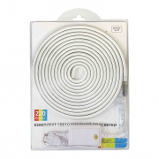 SL-52 Комплект светодиодной ленты 220В, 12Вт/м, smd5050, 60д/м, IP44, 700Лм/м, ширина подложки 12мм, 5м, RGB, оплетка из белого ПВХ, с аксессуарами (шнур питания 220В с кнопочным RGB контроллером, заглушка-1шт., крепеж-5шт.).